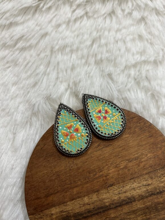 German Silver Hand Painted Studs